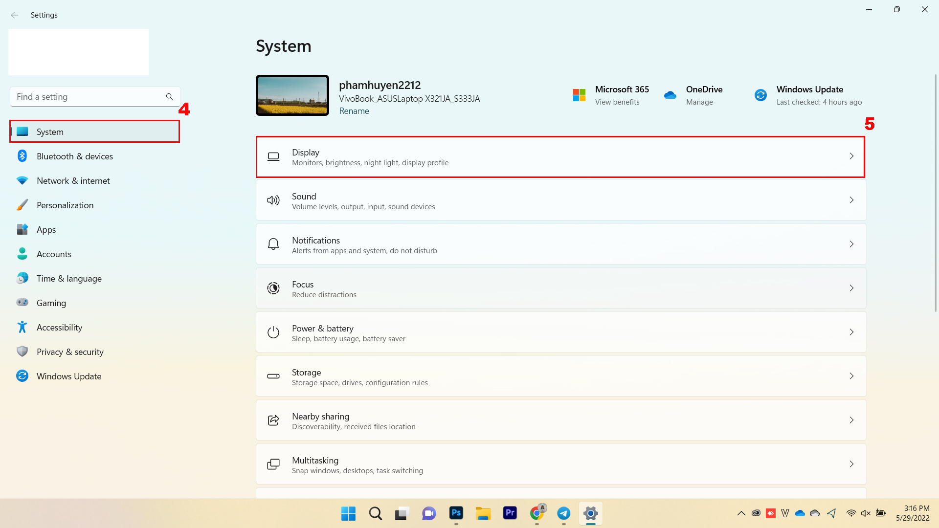 Tại cửa sổ System settings, chọn Display