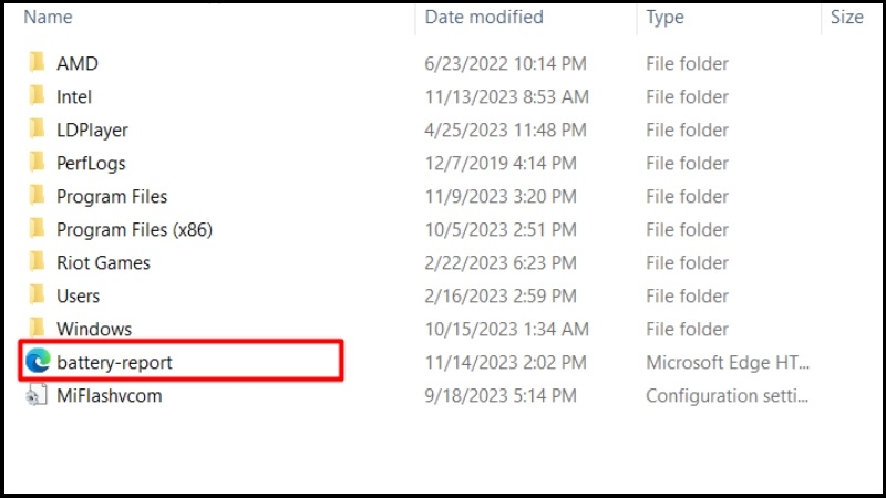 Mở File battery-report