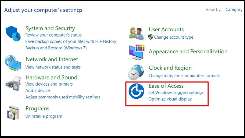 Chọn mục Ease of Access