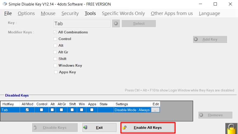 Enable All Keys