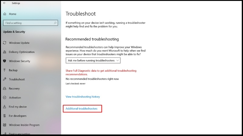 Chọn Additional Troubleshooter