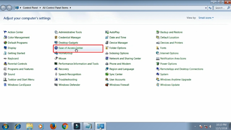 Chọn Ease of Access Center