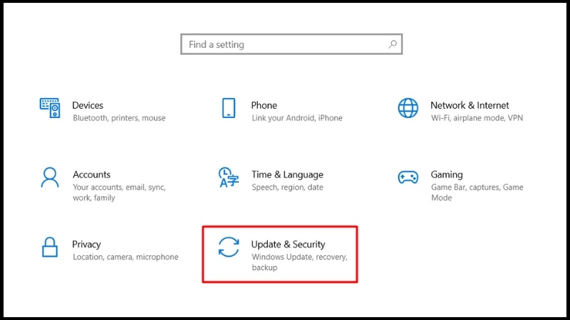 Chọn Update & Security