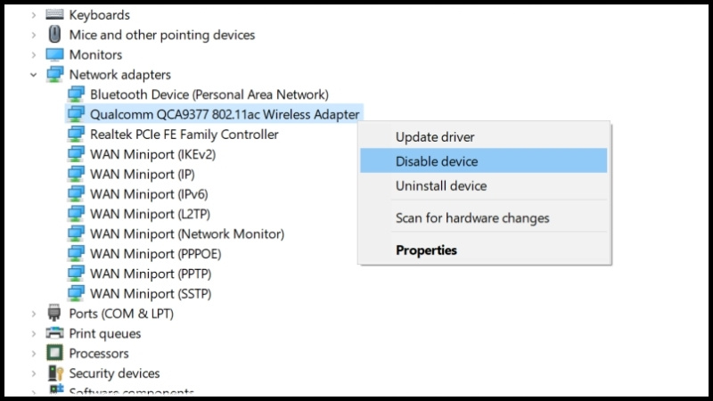 Chọn Disable device