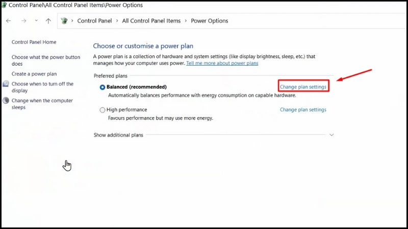 Chọn Change plan settings