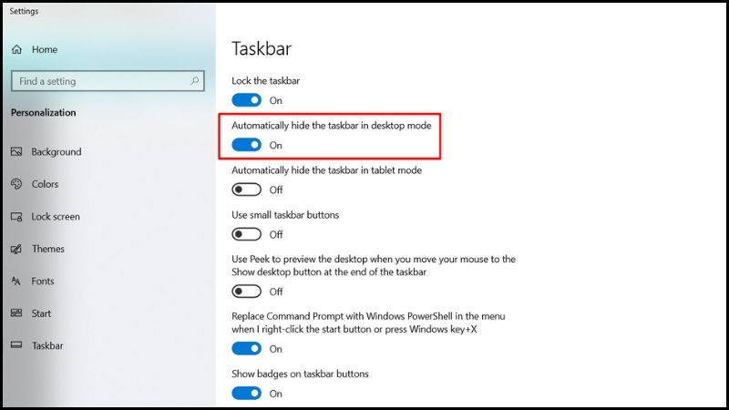 Automatically hide the taskbar in desktop mode > On