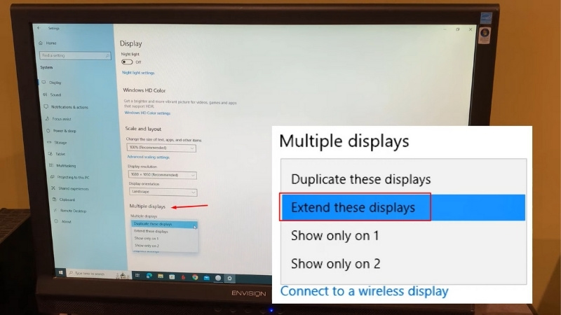 Mục Multiple displays > Chọn Extend these displays