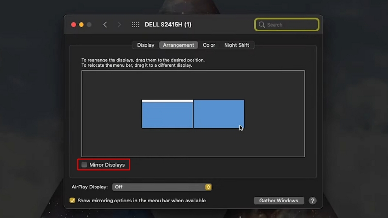 Chọn mục Mirror Displays