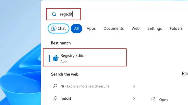 Nhập từ khóa Regedit hoặc Registry Editor