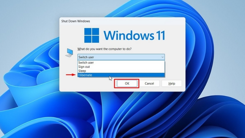 Giao diện Windows 11 đã được mở chức năng Hibernate