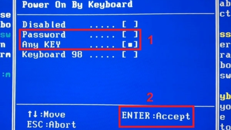 2 lựa chọn Password hoặc Any key