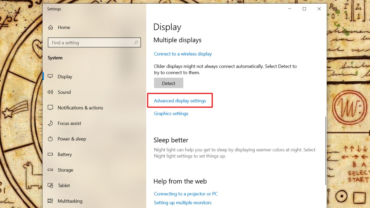 Advanced display settings