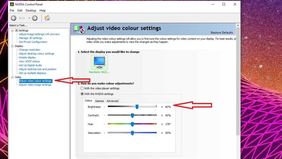 Adjust video color setting